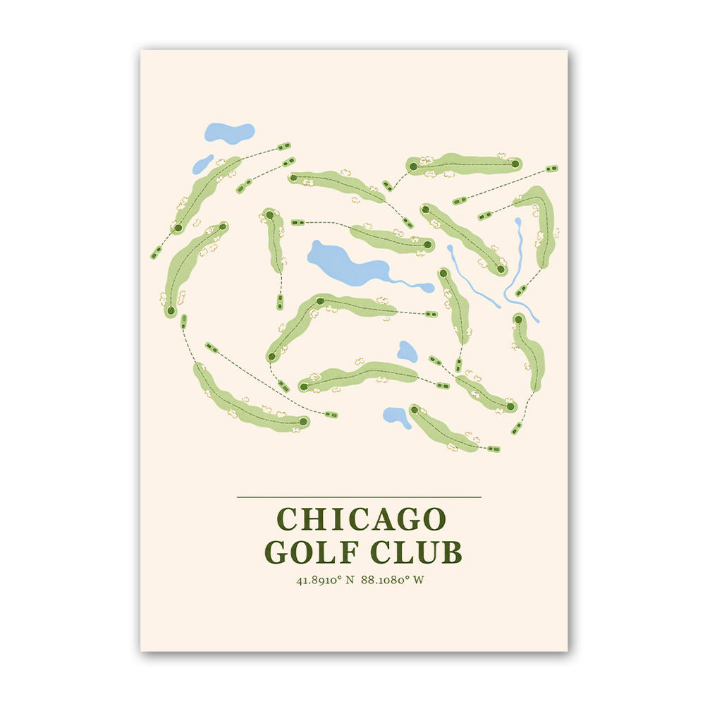 Chicago golf course map print poster, Illinois USA golf wall art