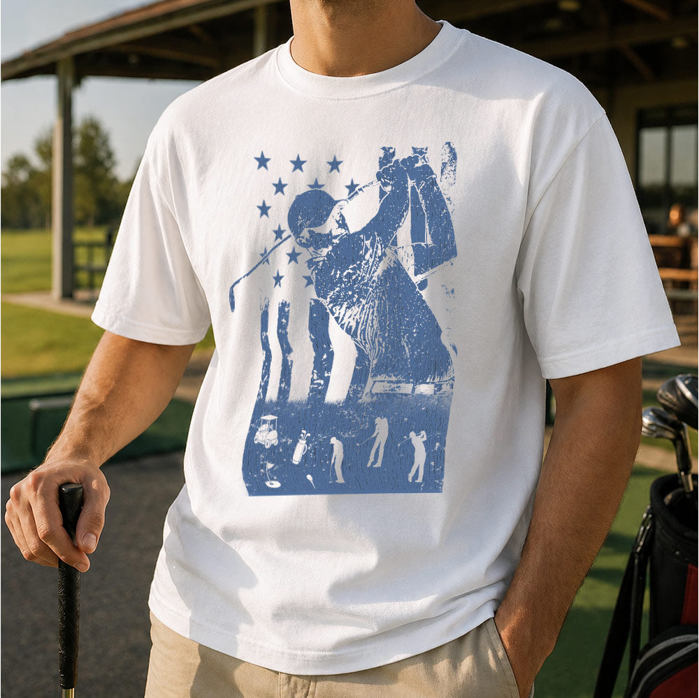 Vintage Patriotic Golf Unisex T-Shirt - American Flag Golfer Graphic Tee