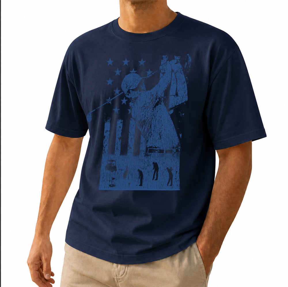 Vintage Patriotic Golf Unisex T-Shirt - American Flag Golfer Graphic Tee