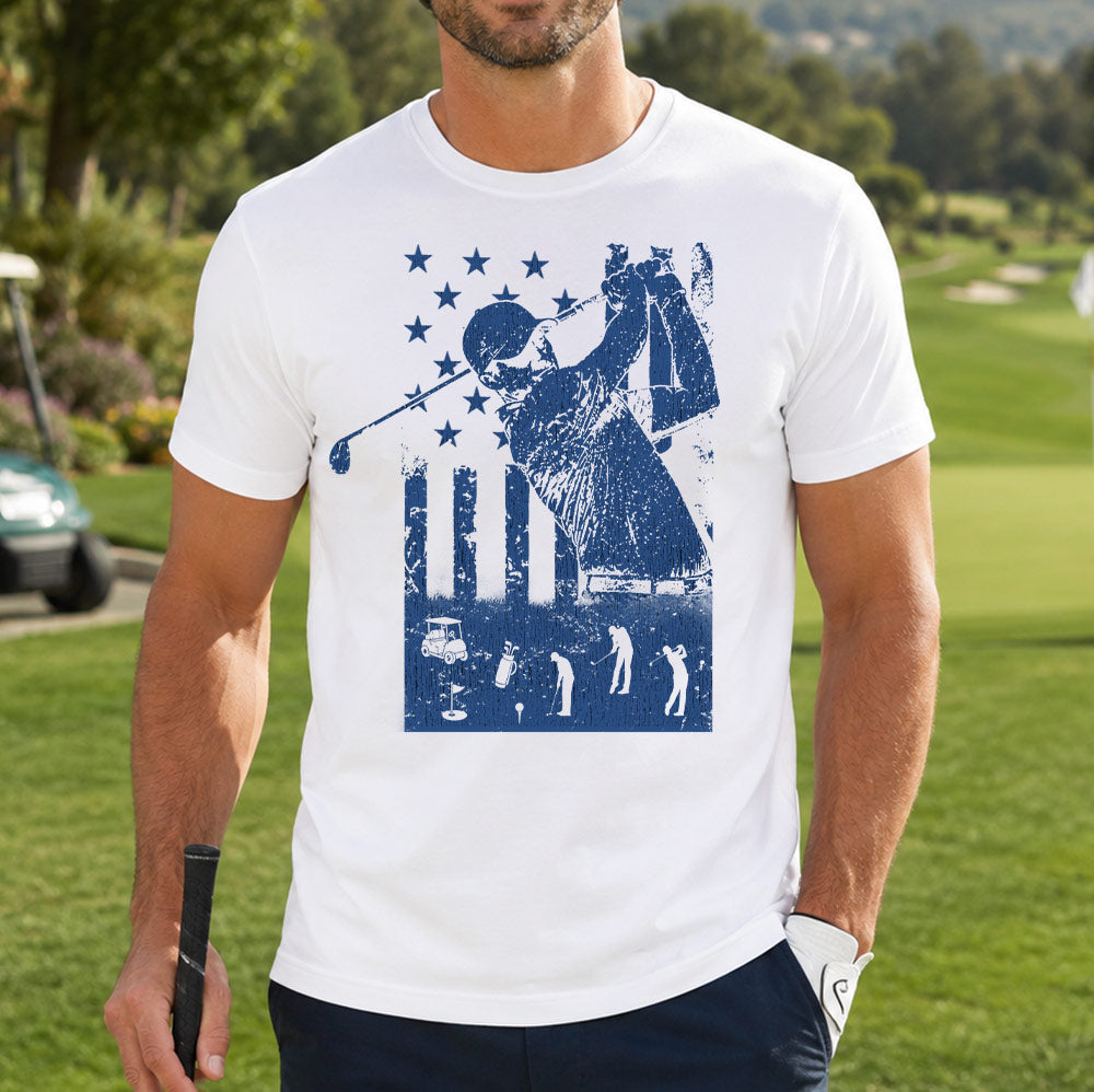 Vintage Patriotic Golf Unisex T-Shirt - American Flag Golfer Graphic Tee