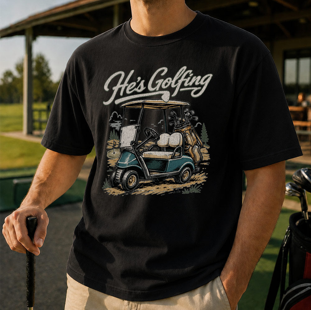Vintage golf cart graphic t-shirt worn outdoors golfer gift