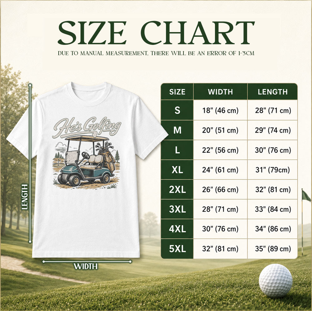 Unisex golf t-shirt size chart S to 5XL