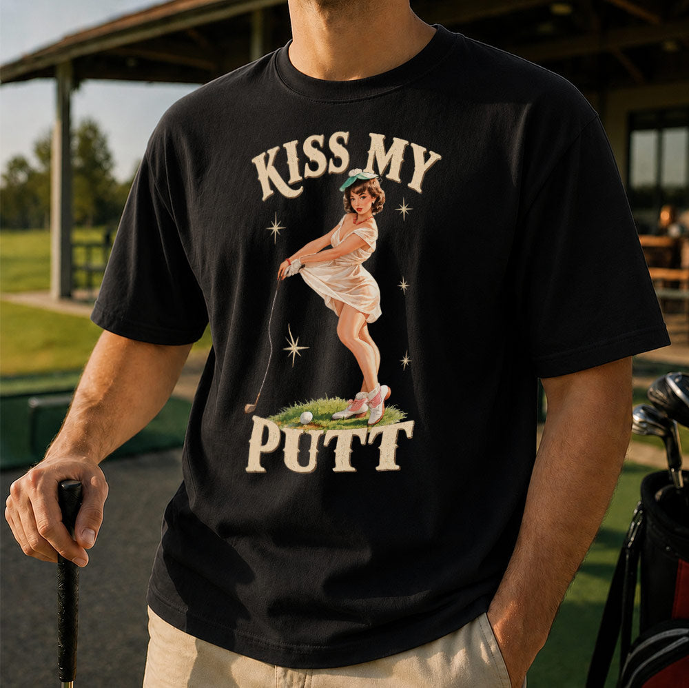 Kiss My Putt Golf Unisex T-Shirt - Vintage Pin-Up Girl Funny Golf Graphic Tee
