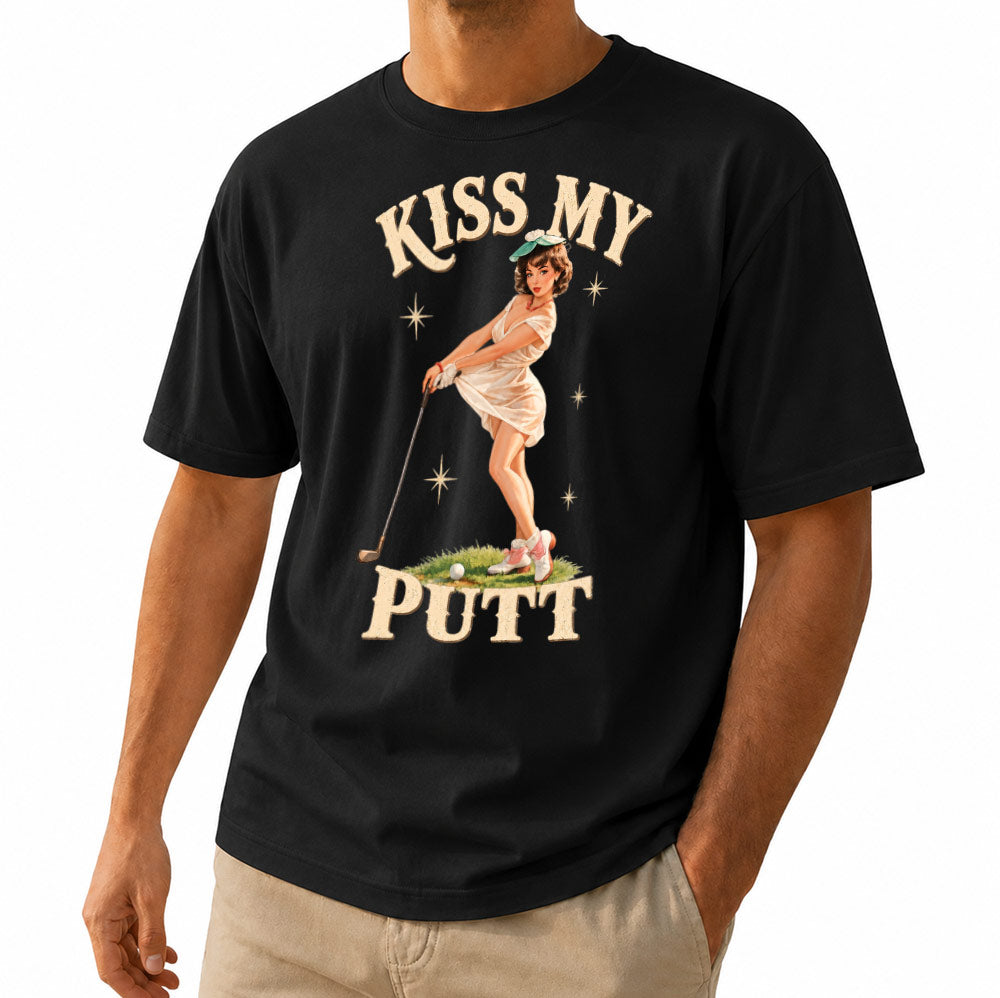 Kiss My Putt Golf Unisex T-Shirt - Vintage Pin-Up Girl Funny Golf Graphic Tee
