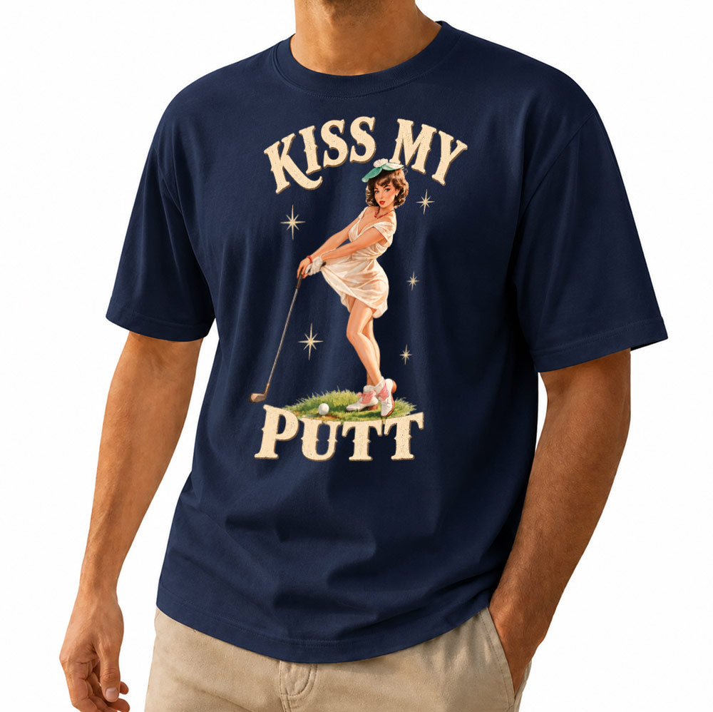 Kiss My Putt Golf Unisex T-Shirt - Vintage Pin-Up Girl Funny Golf Graphic Tee