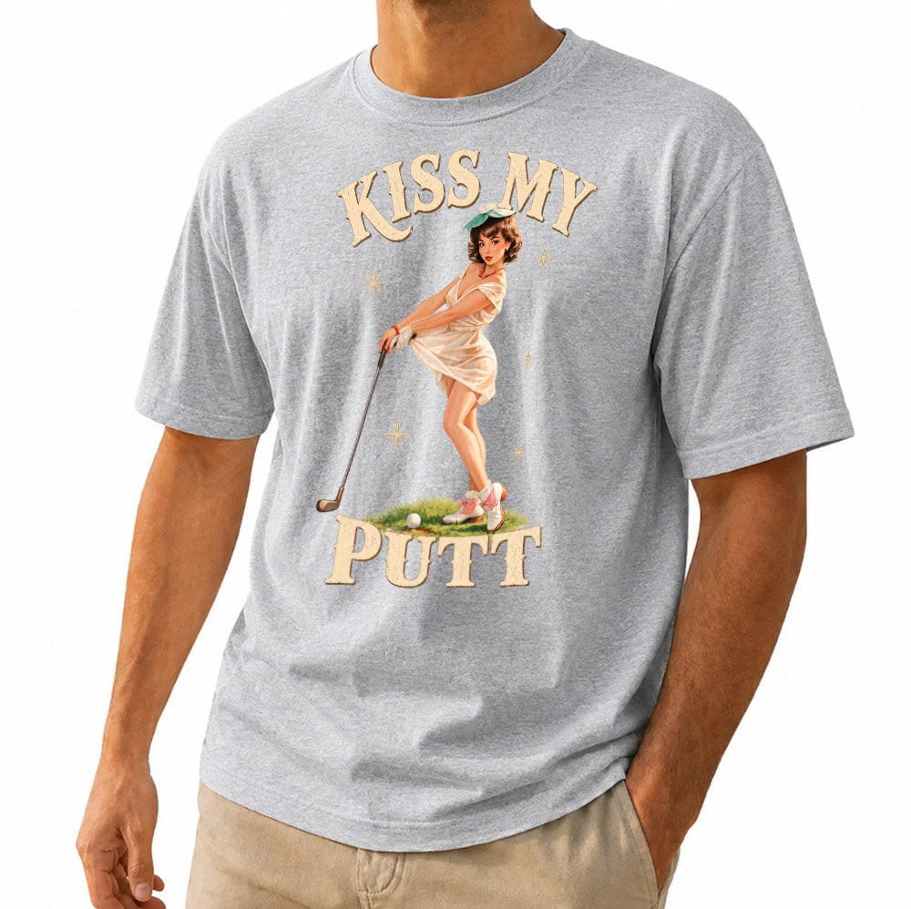 Kiss My Putt Golf Unisex T-Shirt - Vintage Pin-Up Girl Funny Golf Graphic Tee