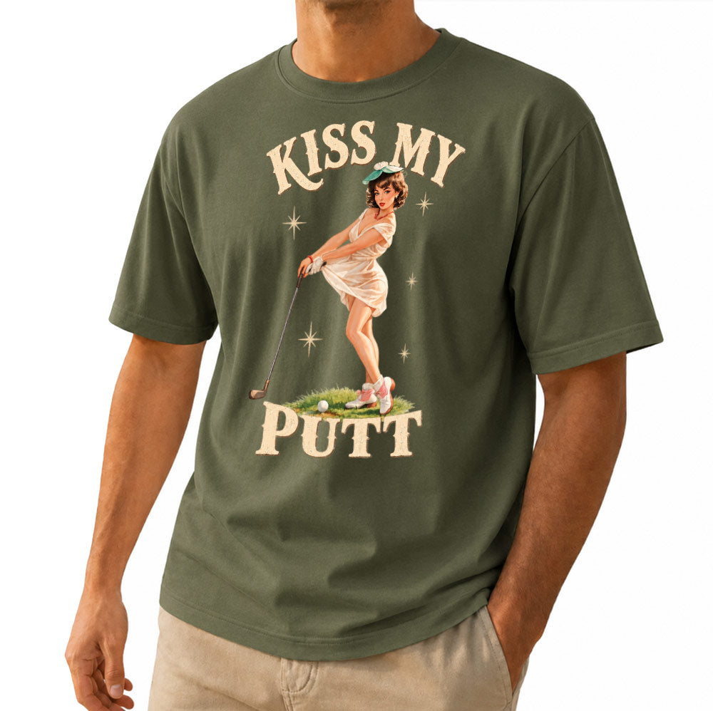 Kiss My Putt Golf Unisex T-Shirt - Vintage Pin-Up Girl Funny Golf Graphic Tee