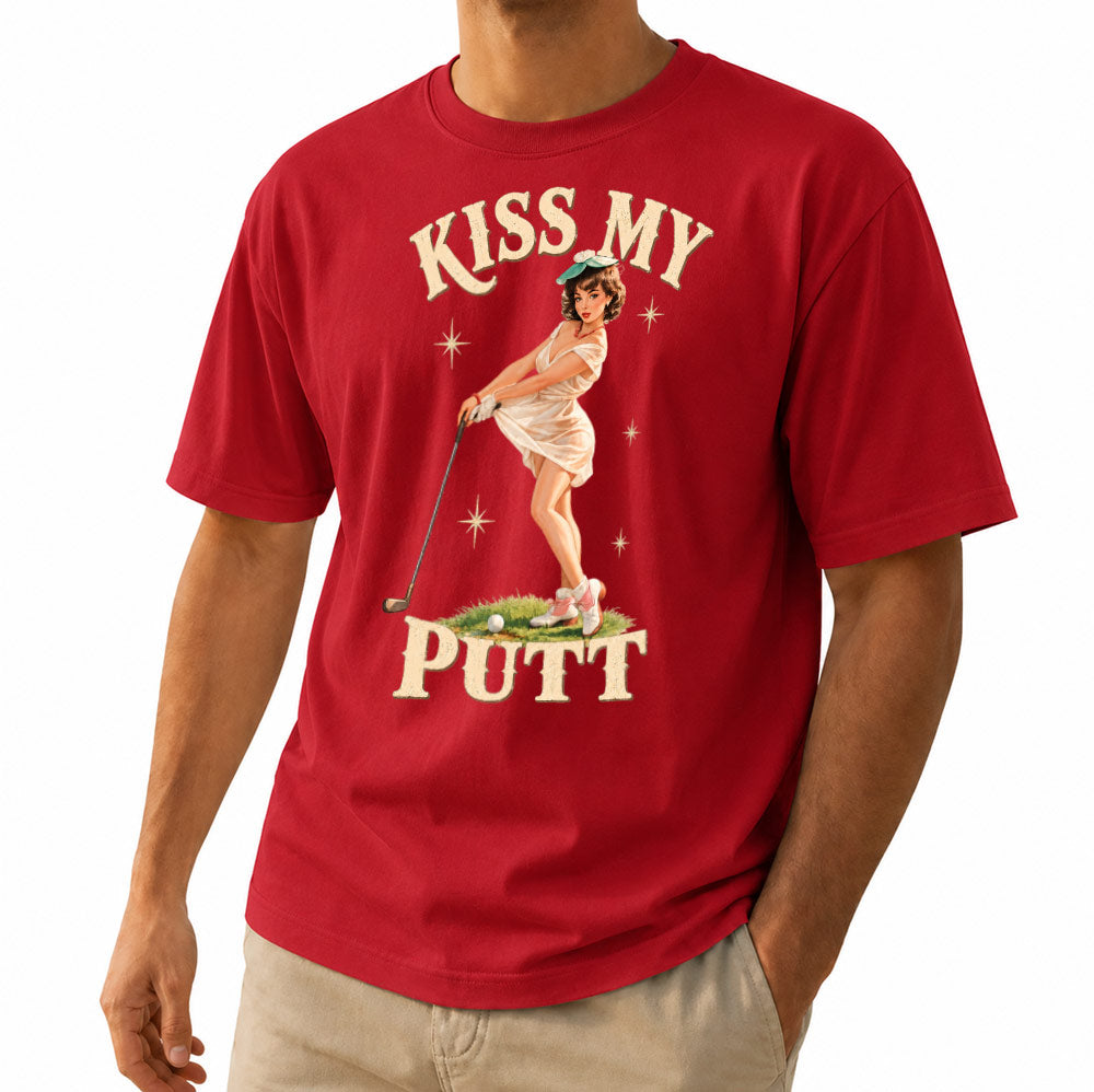 Kiss My Putt Golf Unisex T-Shirt - Vintage Pin-Up Girl Funny Golf Graphic Tee