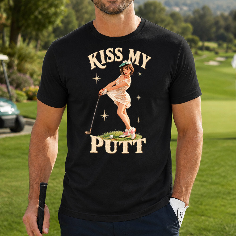Kiss My Putt Golf Unisex T-Shirt - Vintage Pin-Up Girl Funny Golf Graphic Tee