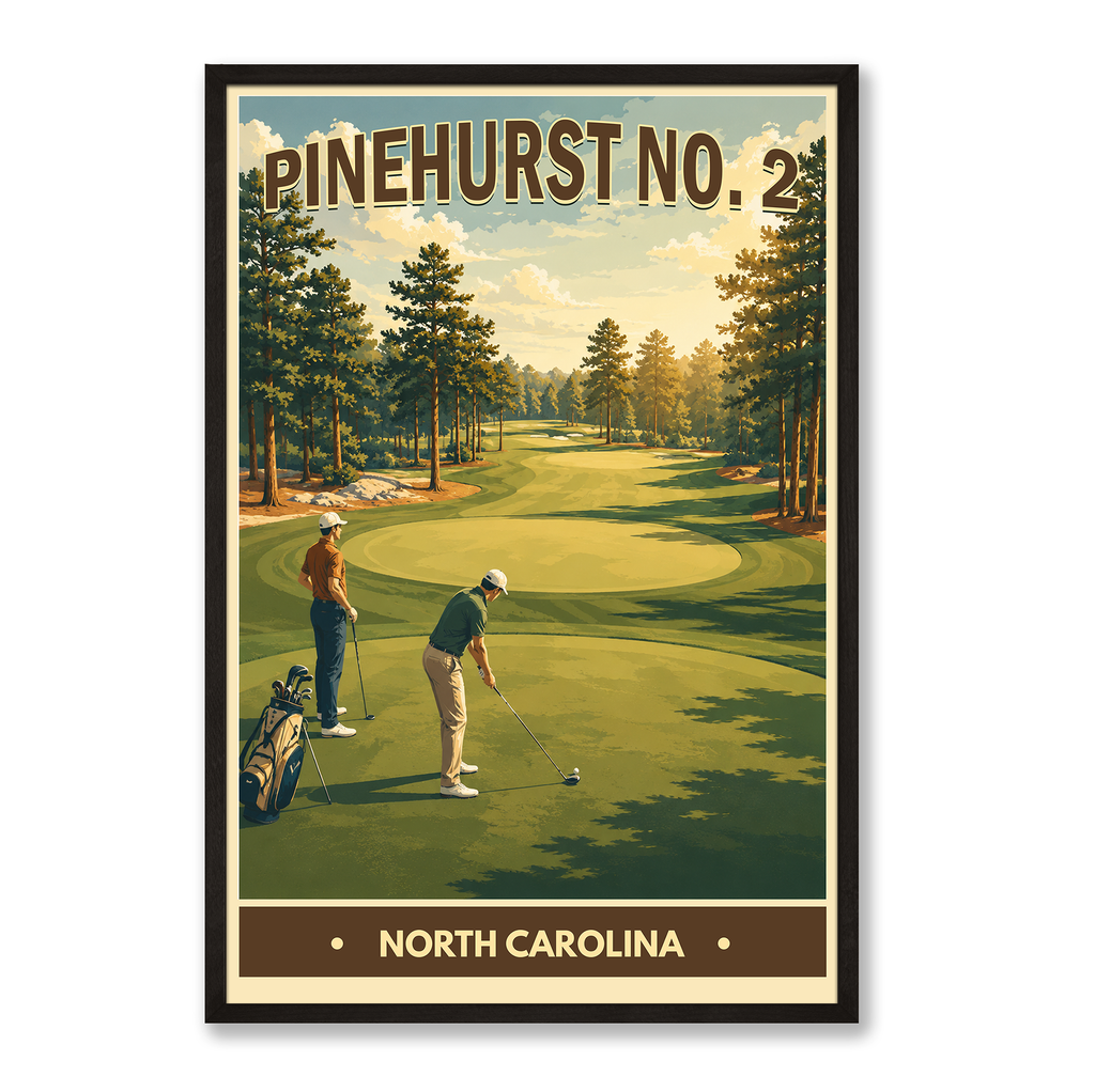 Pinehurst No.2 Vintage Golf Travel Poster | North Carolina Golf Wall Art Decor