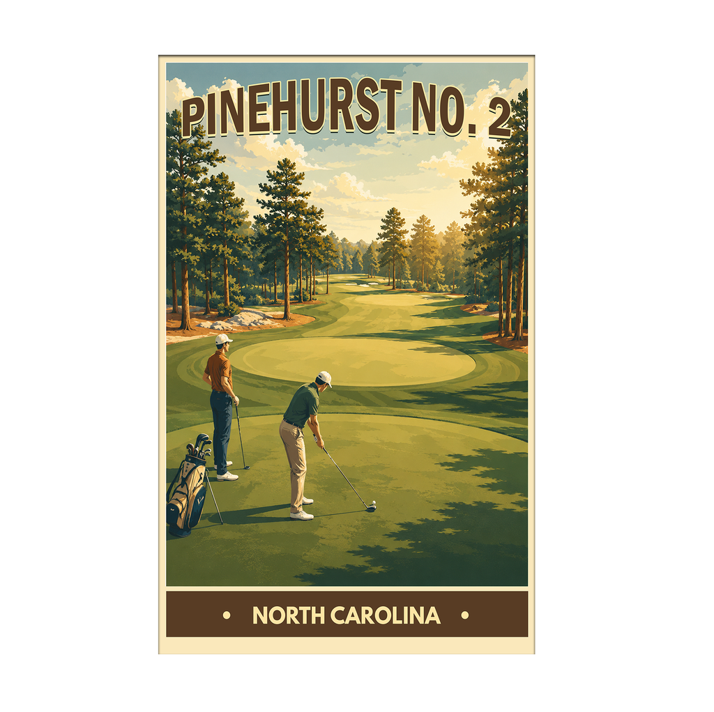 Pinehurst No.2 Vintage Golf Travel Poster | North Carolina Golf Wall Art Decor
