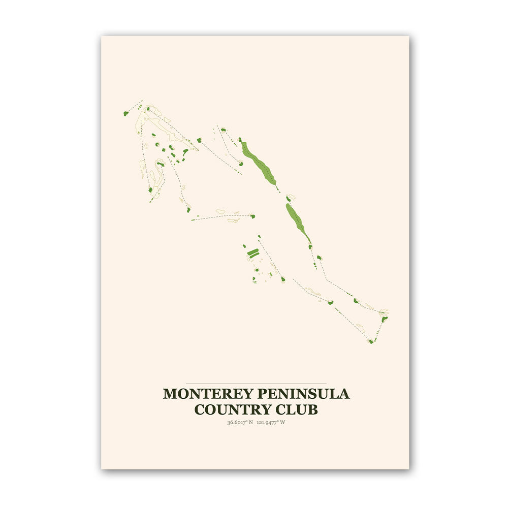 Monterey Peninsula Country Club golf course map print poster, California USA golf wall art