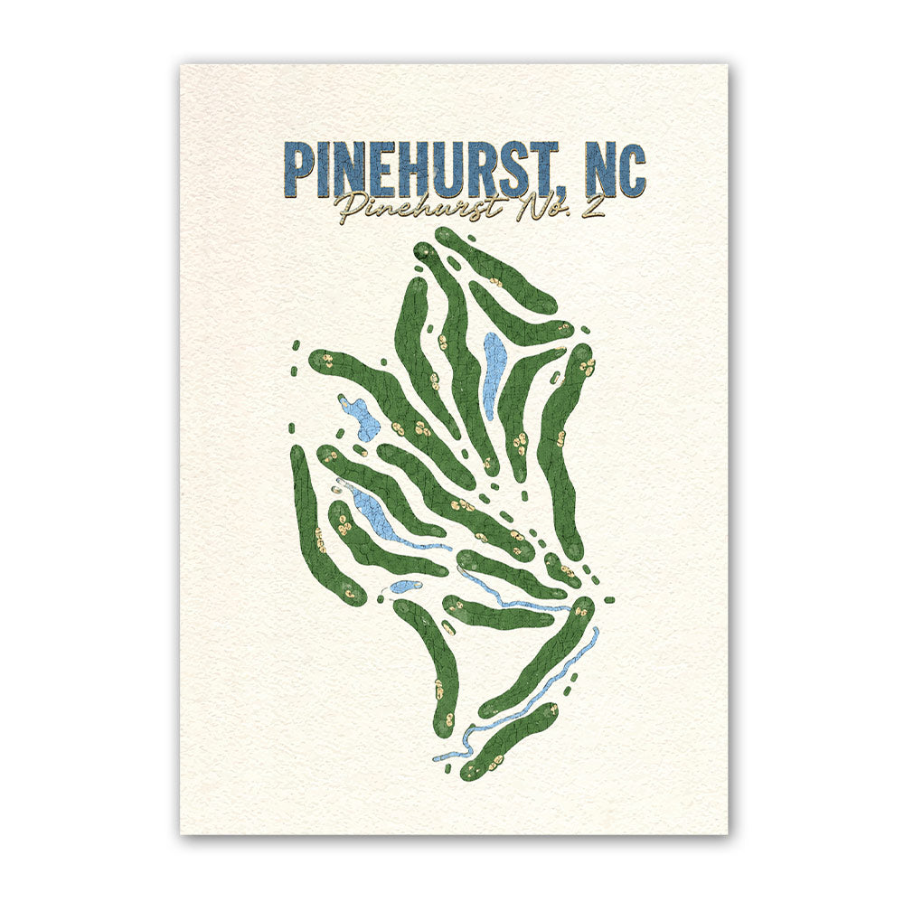 PINEHURST NC golf course map print poster, North Carolina USA golf wall art