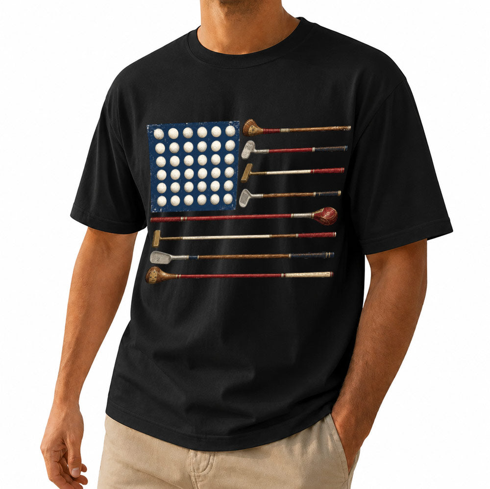 American Flag Golf Unisex T-Shirt - Vintage Golf Clubs Patriotic Graphic Tee