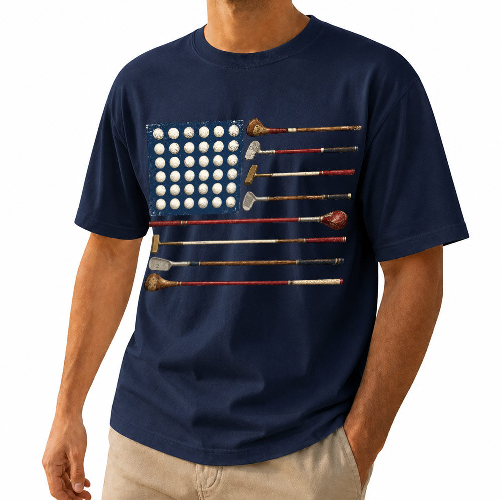 American Flag Golf Unisex T-Shirt - Vintage Golf Clubs Patriotic Graphic Tee