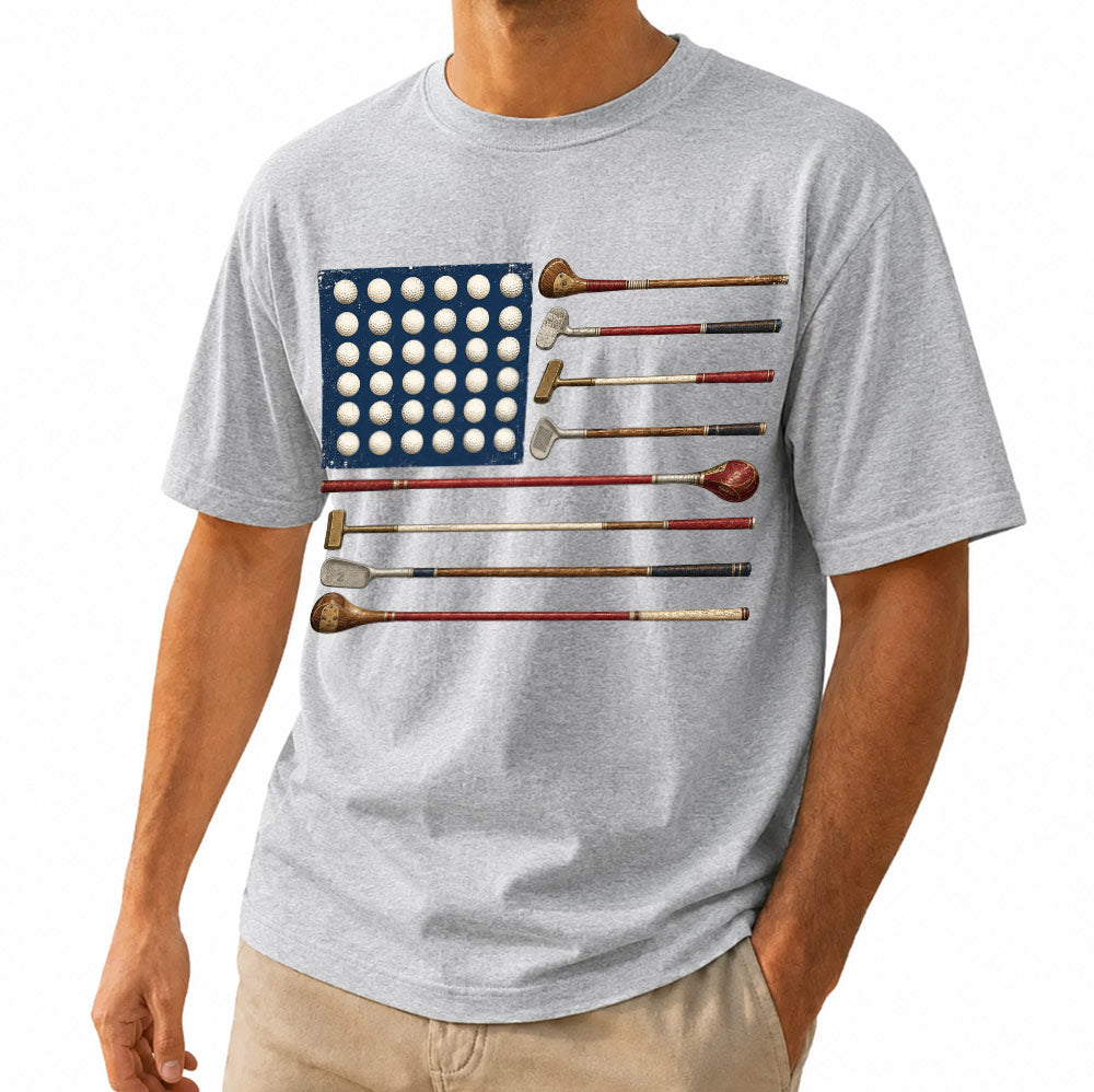 American Flag Golf Unisex T-Shirt - Vintage Golf Clubs Patriotic Graphic Tee