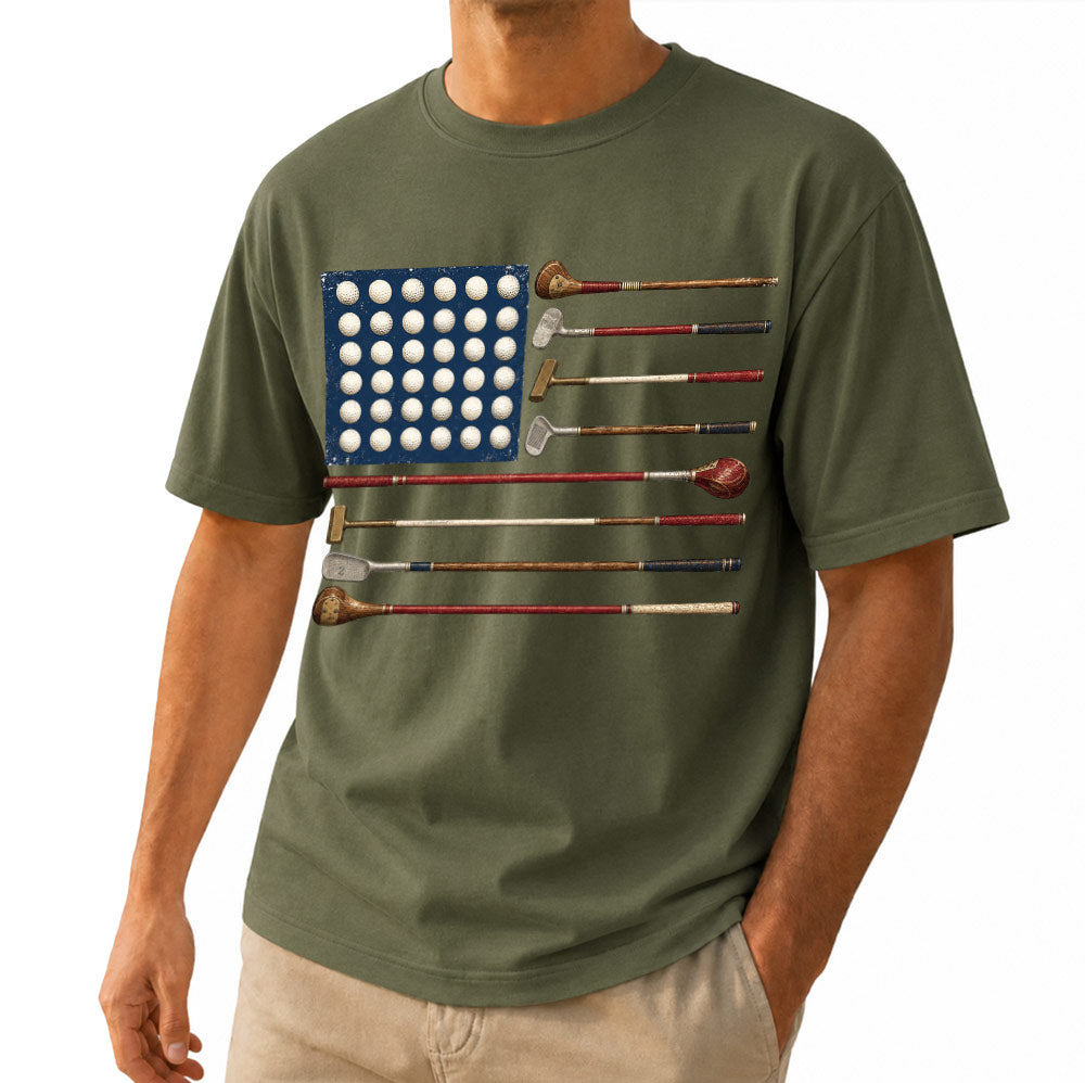 American Flag Golf Unisex T-Shirt - Vintage Golf Clubs Patriotic Graphic Tee
