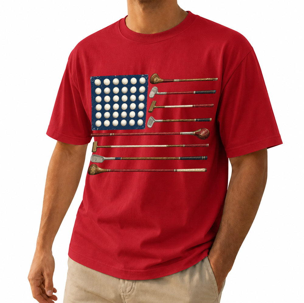 American Flag Golf Unisex T-Shirt - Vintage Golf Clubs Patriotic Graphic Tee