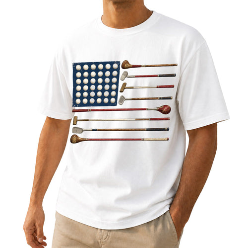 American Flag Golf Unisex T-Shirt - Vintage Golf Clubs Patriotic Graphic Tee