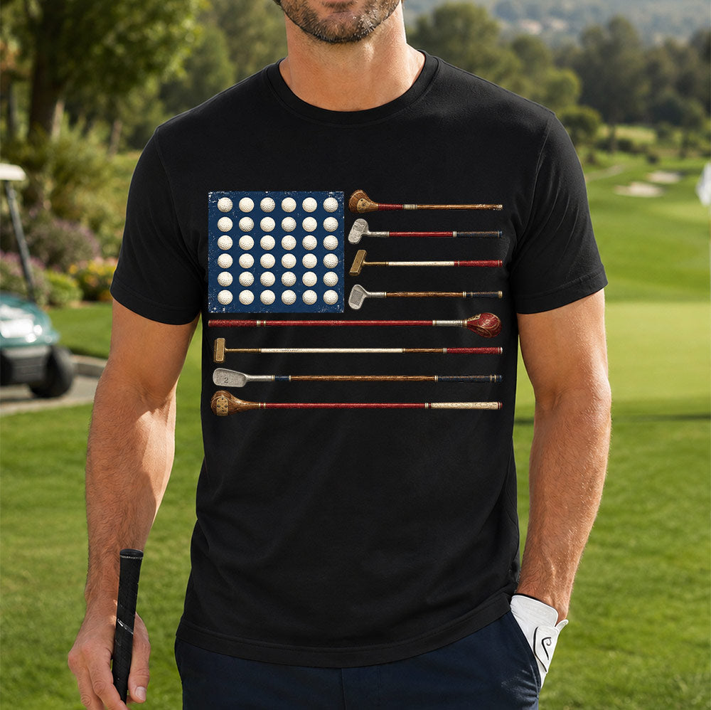 American Flag Golf Unisex T-Shirt - Vintage Golf Clubs Patriotic Graphic Tee