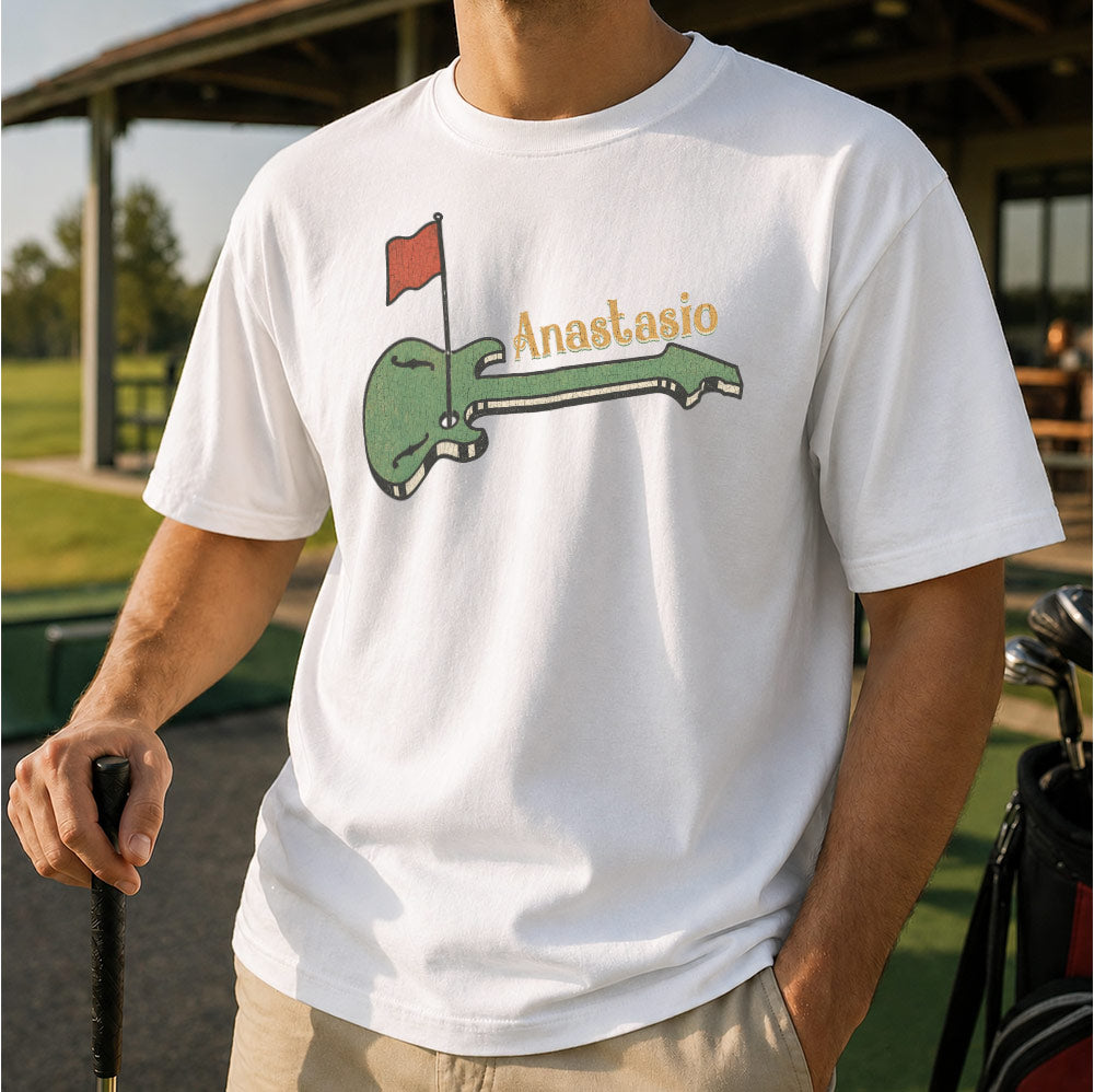 Vintage Guitar Golf Flag Unisex T-Shirt - Funny Music and Golf Graphic Tee