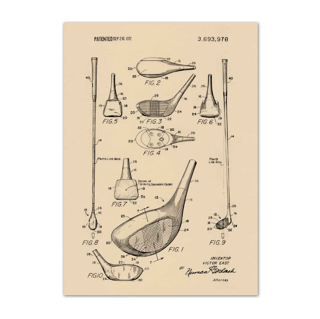 Premium Giclee Print Vintage Golf Club Patent by Andreas Magnusson copy vintage golf poster, retro golf wall art