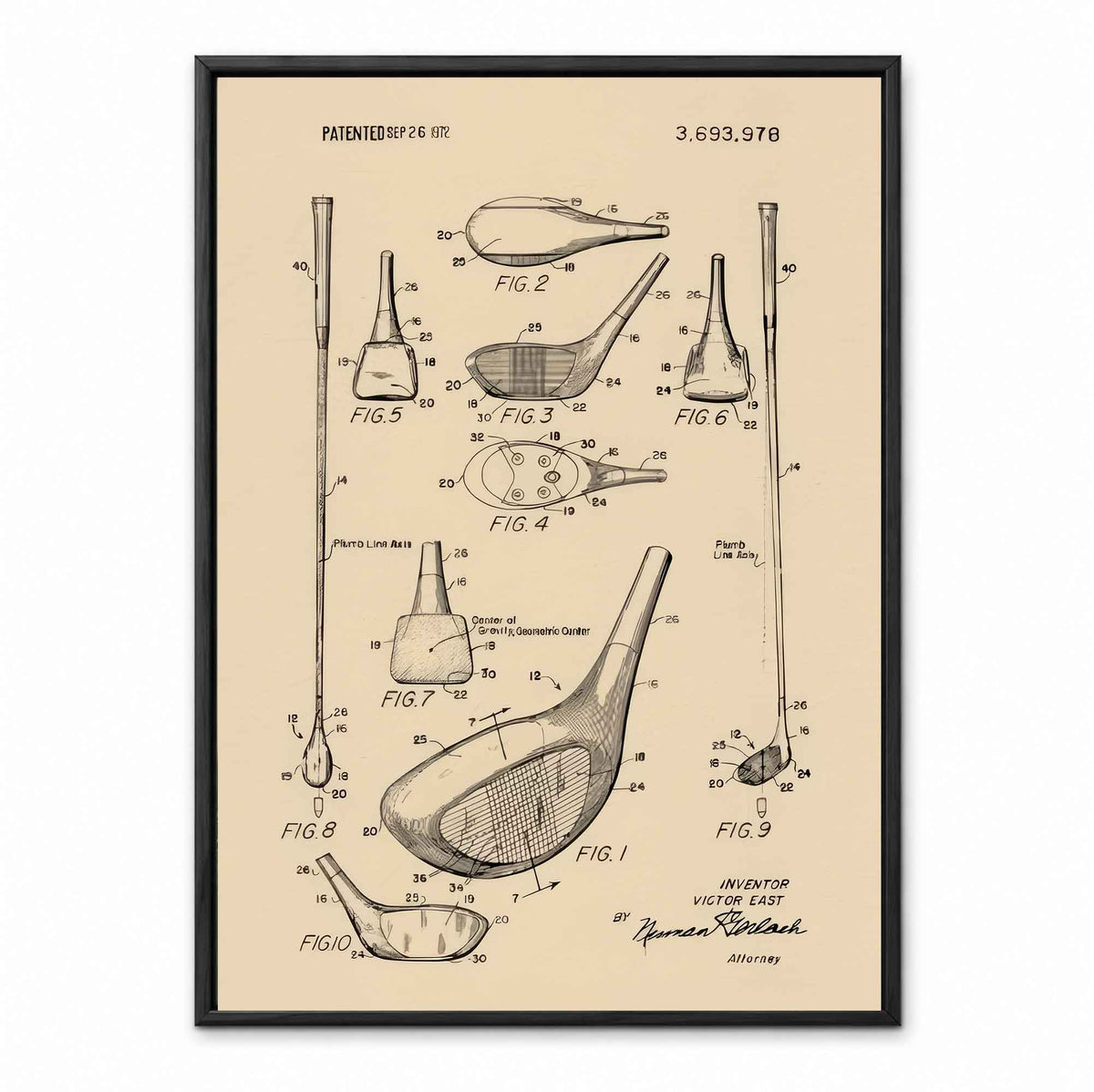 Premium Giclee Print Vintage Golf Club Patent by Andreas Magnusson copy retro golf art print