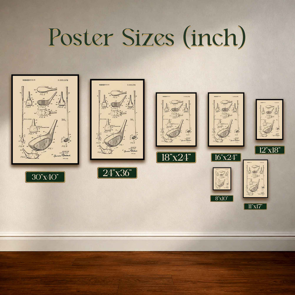 Premium Giclee Print Vintage Golf Club Patent by Andreas Magnusson copy Vintage Golf Poster | Retro Golf Wall Art Decor