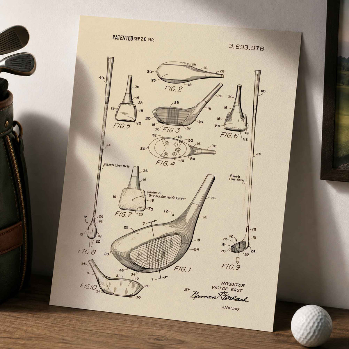Premium Giclee Print Vintage Golf Club Patent by Andreas Magnusson copy Vintage Golf Poster | Retro Golf Wall Art Decor