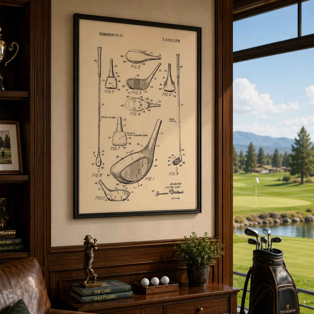 Premium Giclee Print Vintage Golf Club Patent by Andreas Magnusson copy Vintage Golf Poster | Retro Golf Wall Art Decor