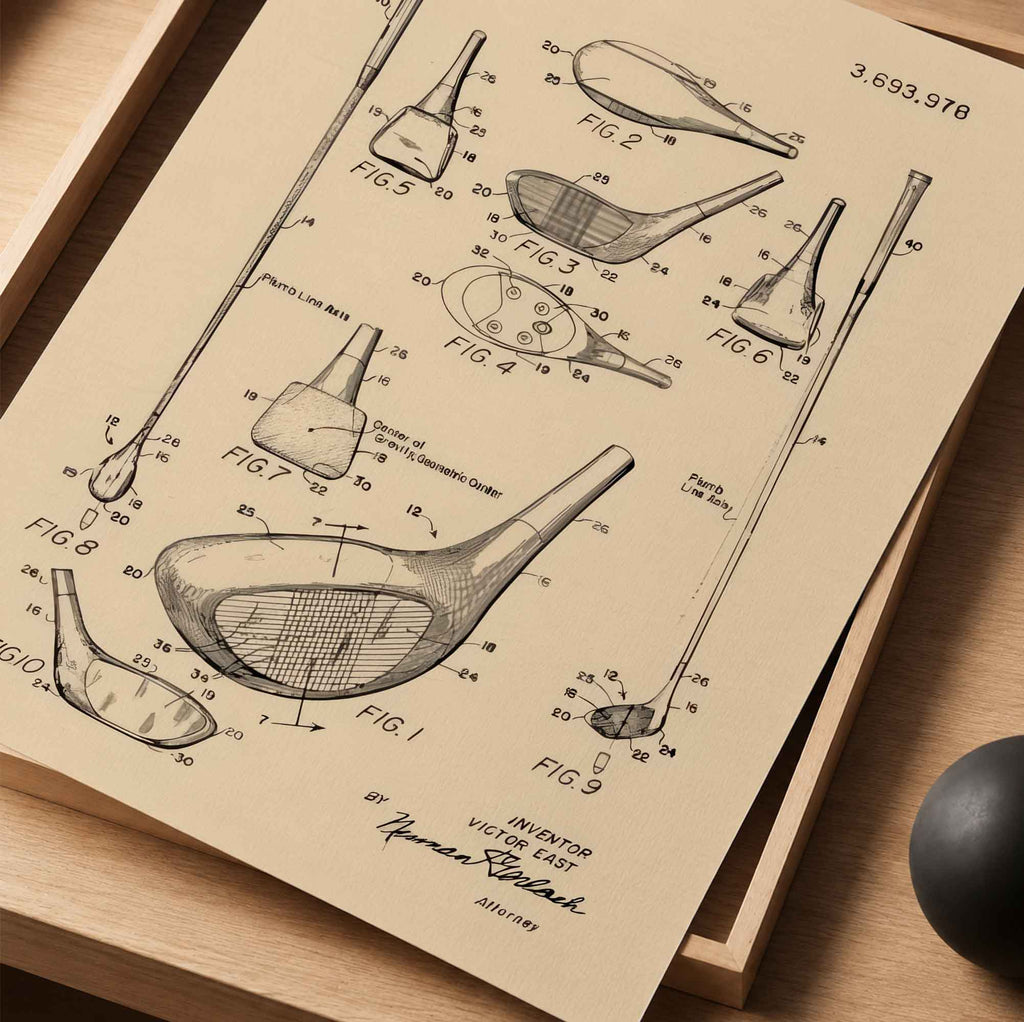 Premium Giclee Print Vintage Golf Club Patent by Andreas Magnusson copy Vintage Golf Poster | Retro Golf Wall Art Decor