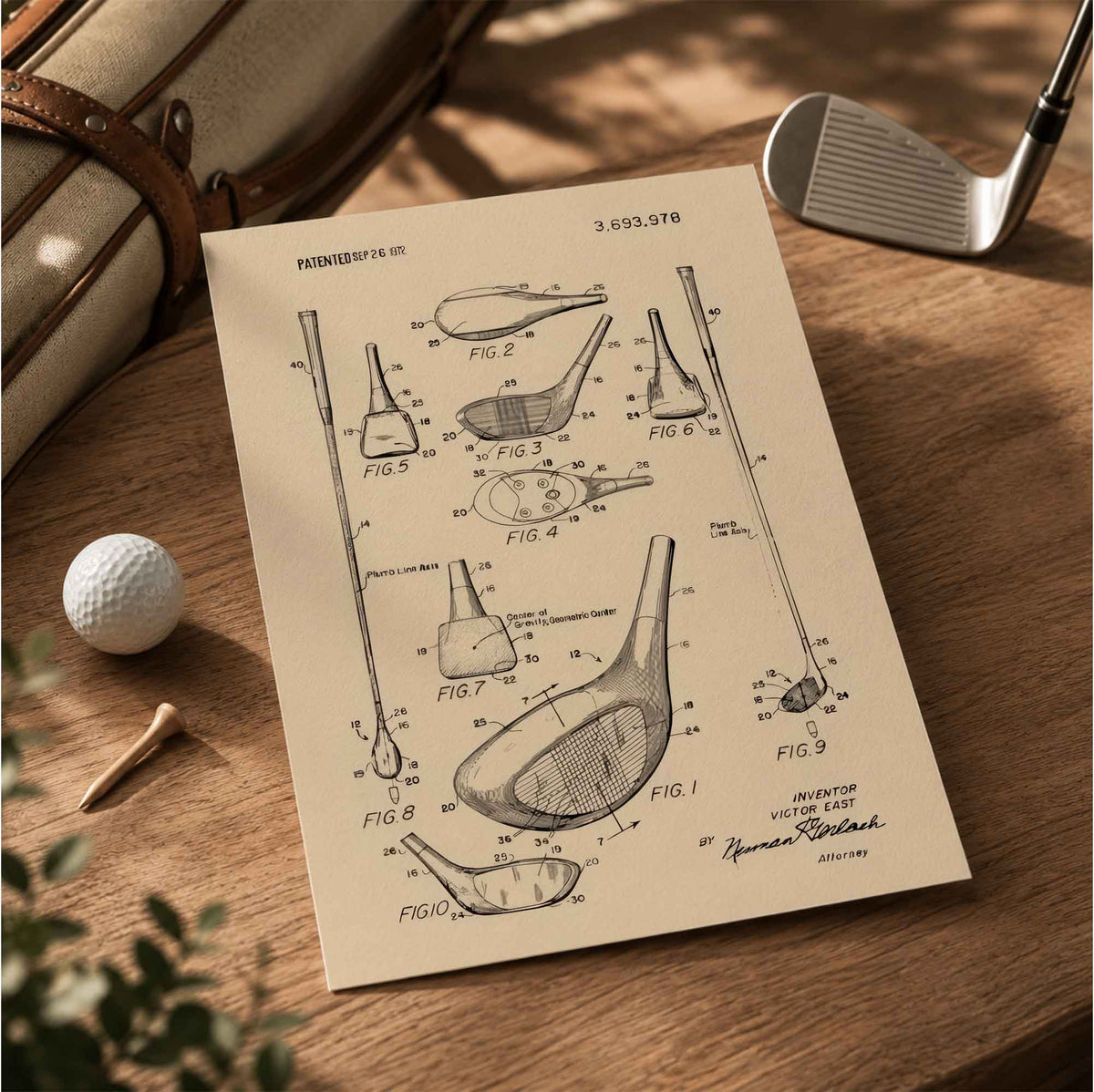 Premium Giclee Print Vintage Golf Club Patent by Andreas Magnusson copy Vintage Golf Poster | Retro Golf Wall Art Decor