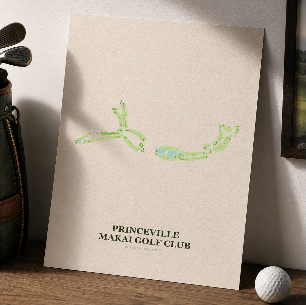 Princeville Makai Golf Course Map Print Poster | Hawaii USA Golf Wall Art