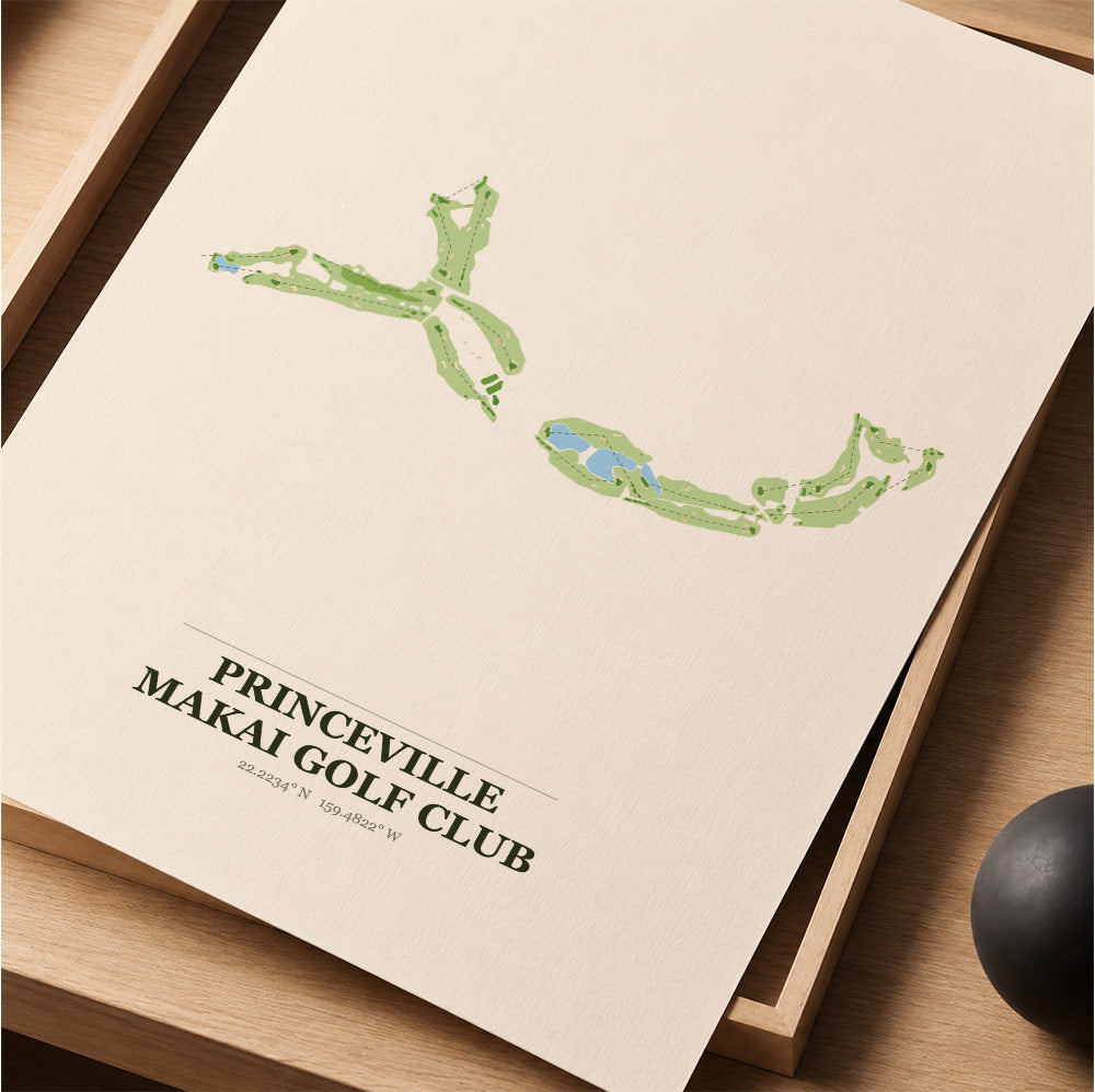 Princeville Makai Golf Course Map Print Poster | Hawaii USA Golf Wall Art