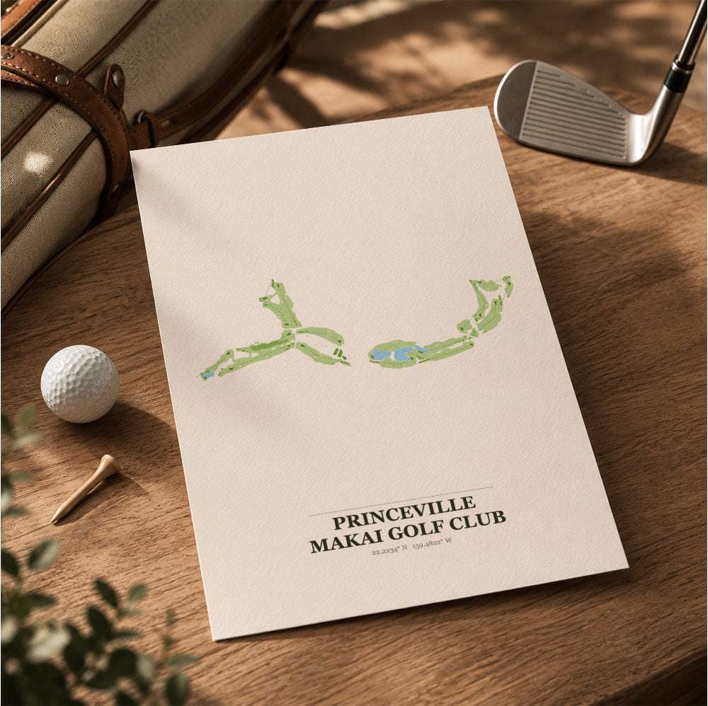 Princeville Makai Golf Course Map Print Poster | Hawaii USA Golf Wall Art