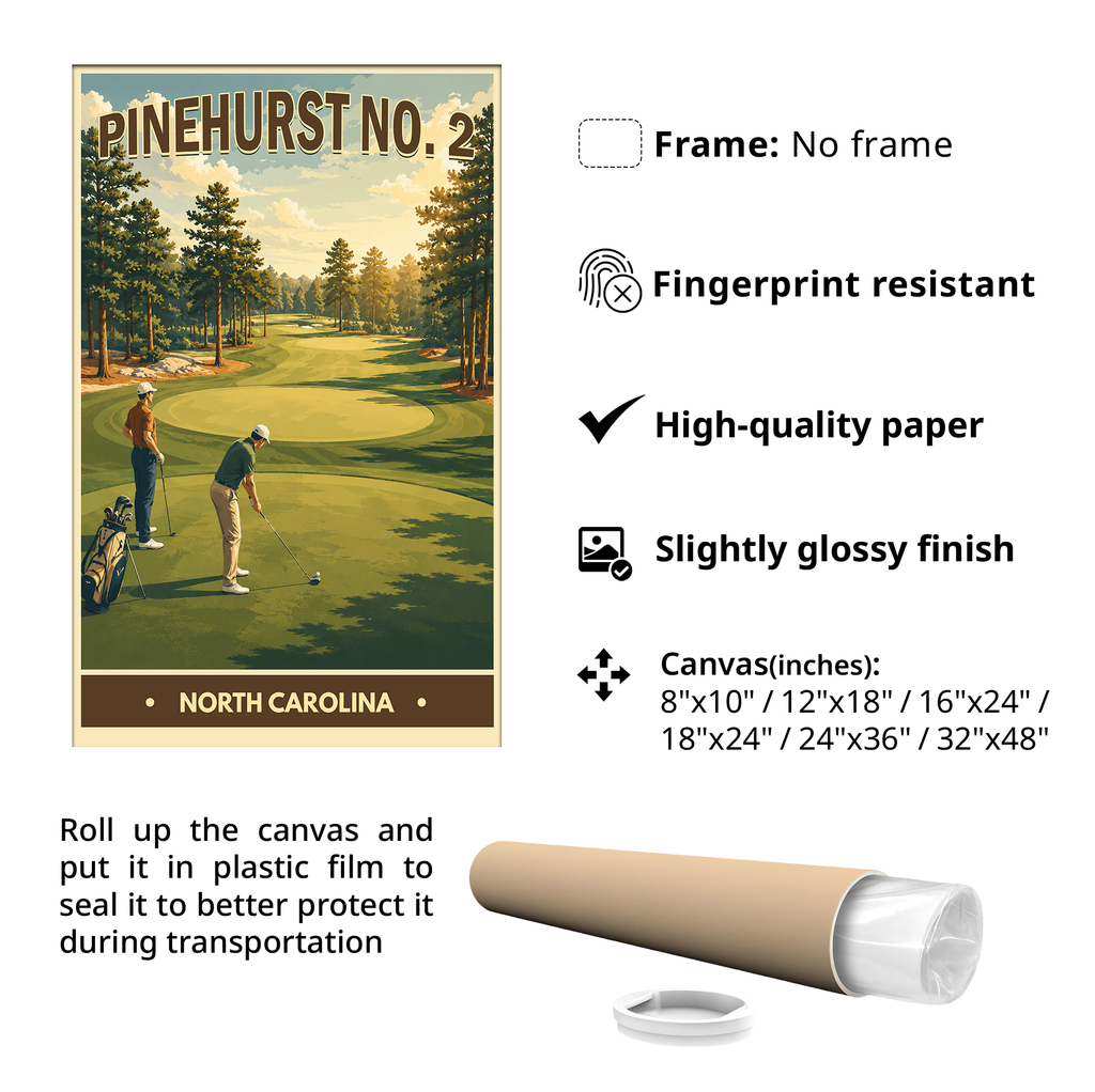 Pinehurst No.2 Vintage Golf Travel Poster | North Carolina Golf Wall Art Decor