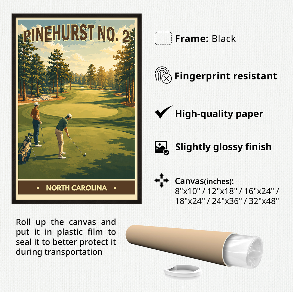 Pinehurst No.2 Vintage Golf Travel Poster | North Carolina Golf Wall Art Decor