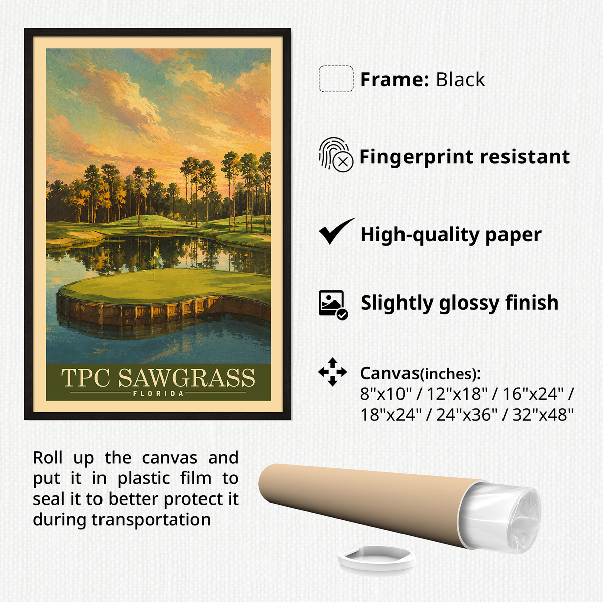 TPC Sawgrass Vintage Golf Travel Poster | Florida Golf Wall Art Decor
