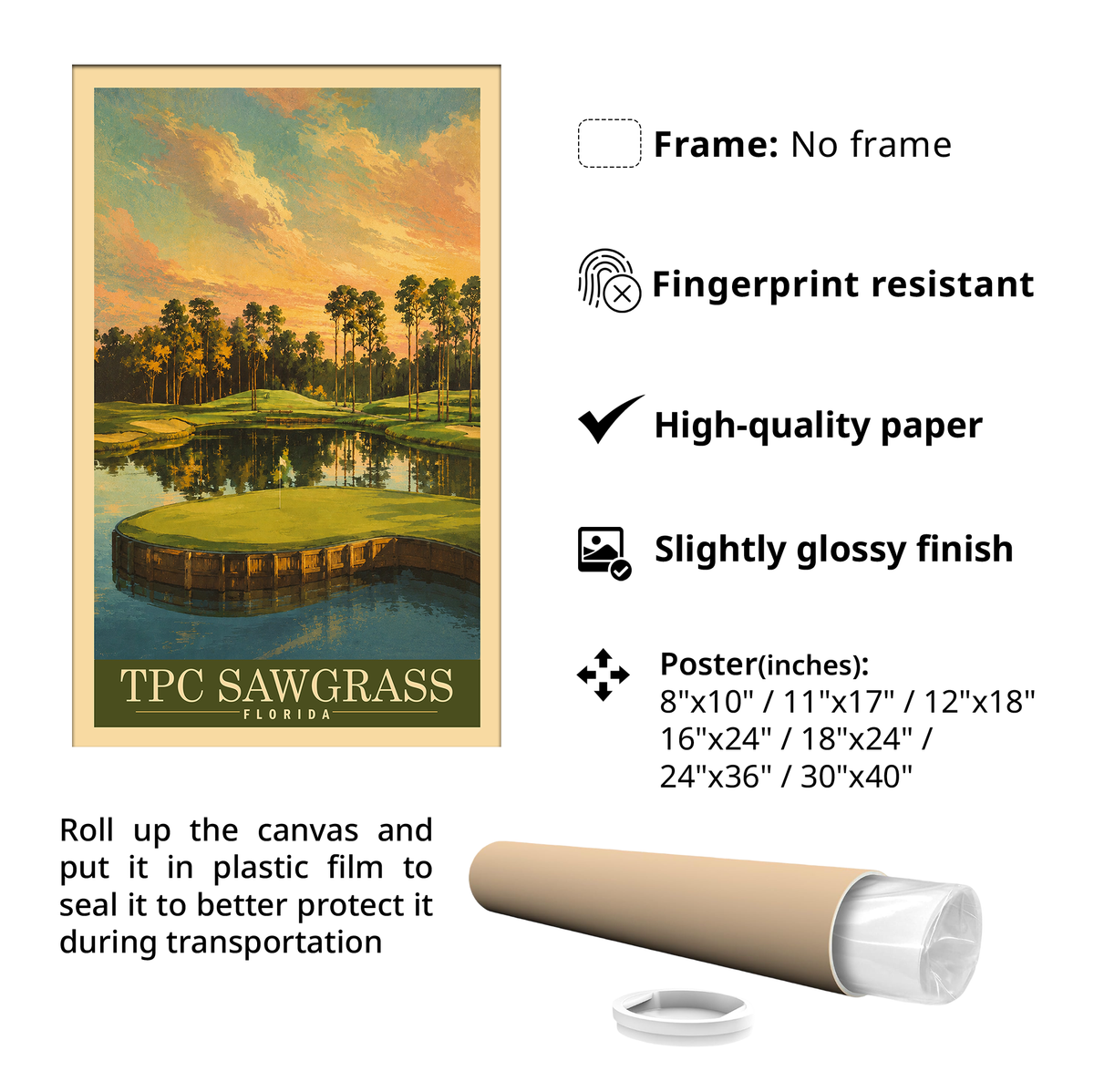 TPC Sawgrass Vintage Golf Travel Poster | Florida Golf Wall Art Decor