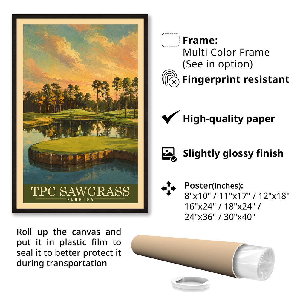 TPC Sawgrass Vintage Golf Travel Poster | Florida Golf Wall Art Decor