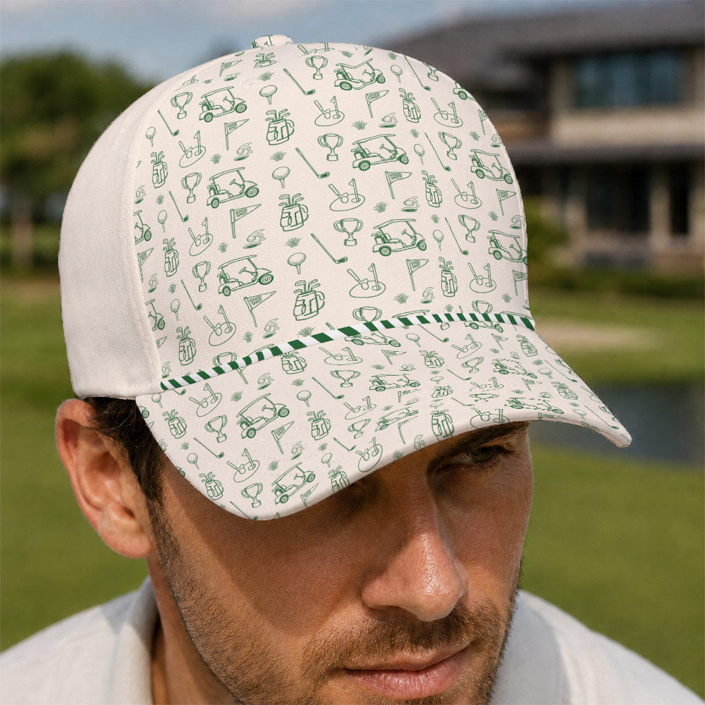 Vintage Golf Icon Line Art Pattern Hat - Funny Golf Gift for Golfers