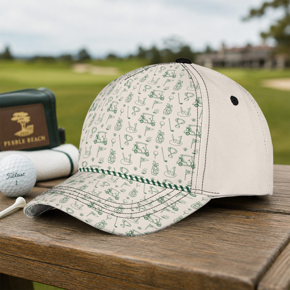 Vintage Golf Icon Line Art Pattern Hat - Funny Golf Gift for Golfers