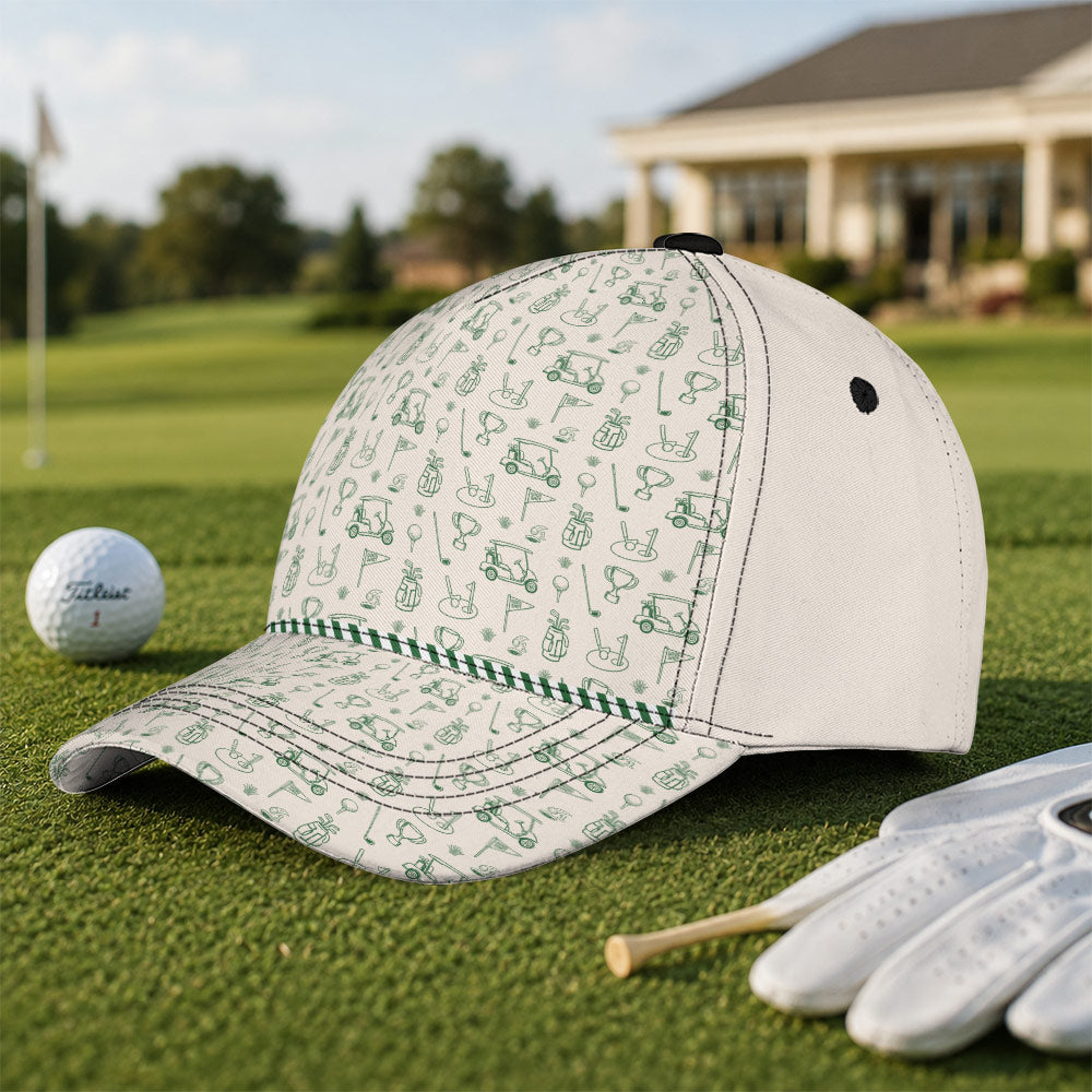 Vintage Golf Icon Line Art Pattern Hat - Funny Golf Gift for Golfers