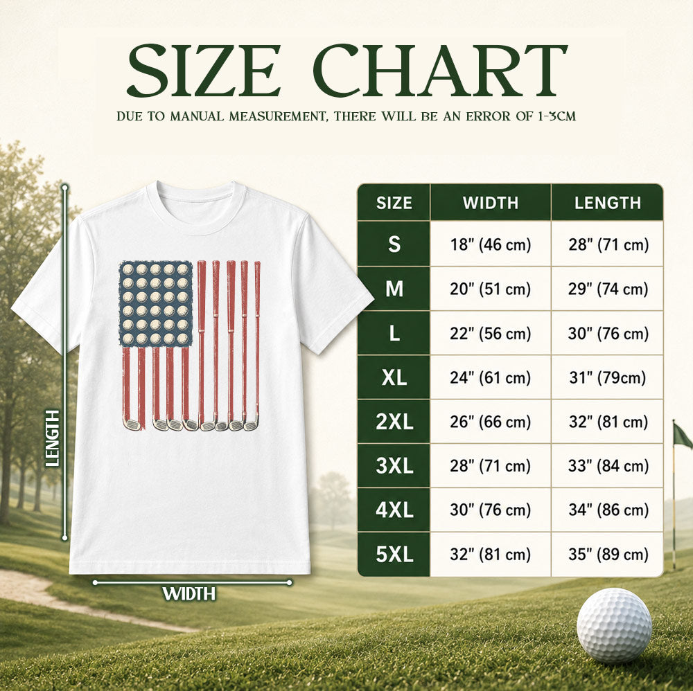 American Flag Golf Unisex T-Shirt - Patriotic Golf Balls & Clubs Graphic Tee