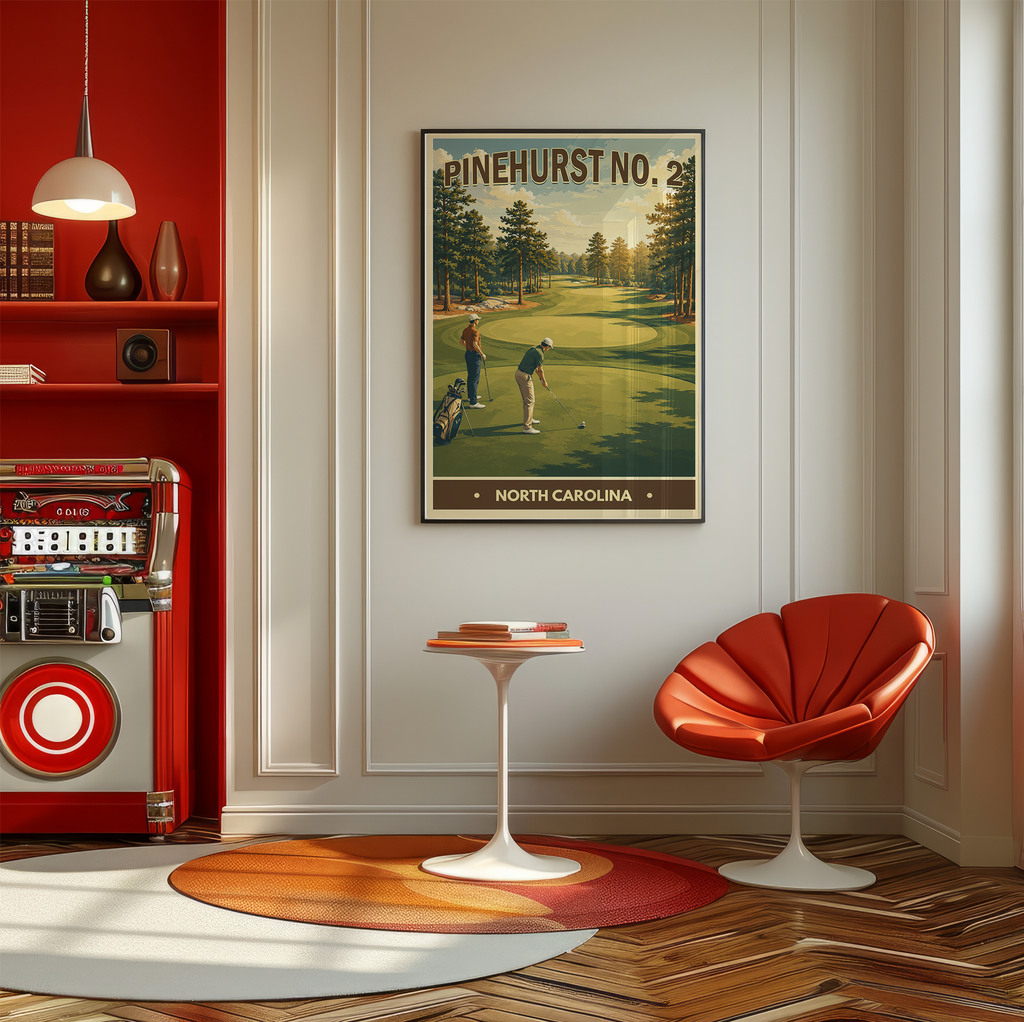 Pinehurst No.2 Vintage Golf Travel Poster | North Carolina Golf Wall Art Decor