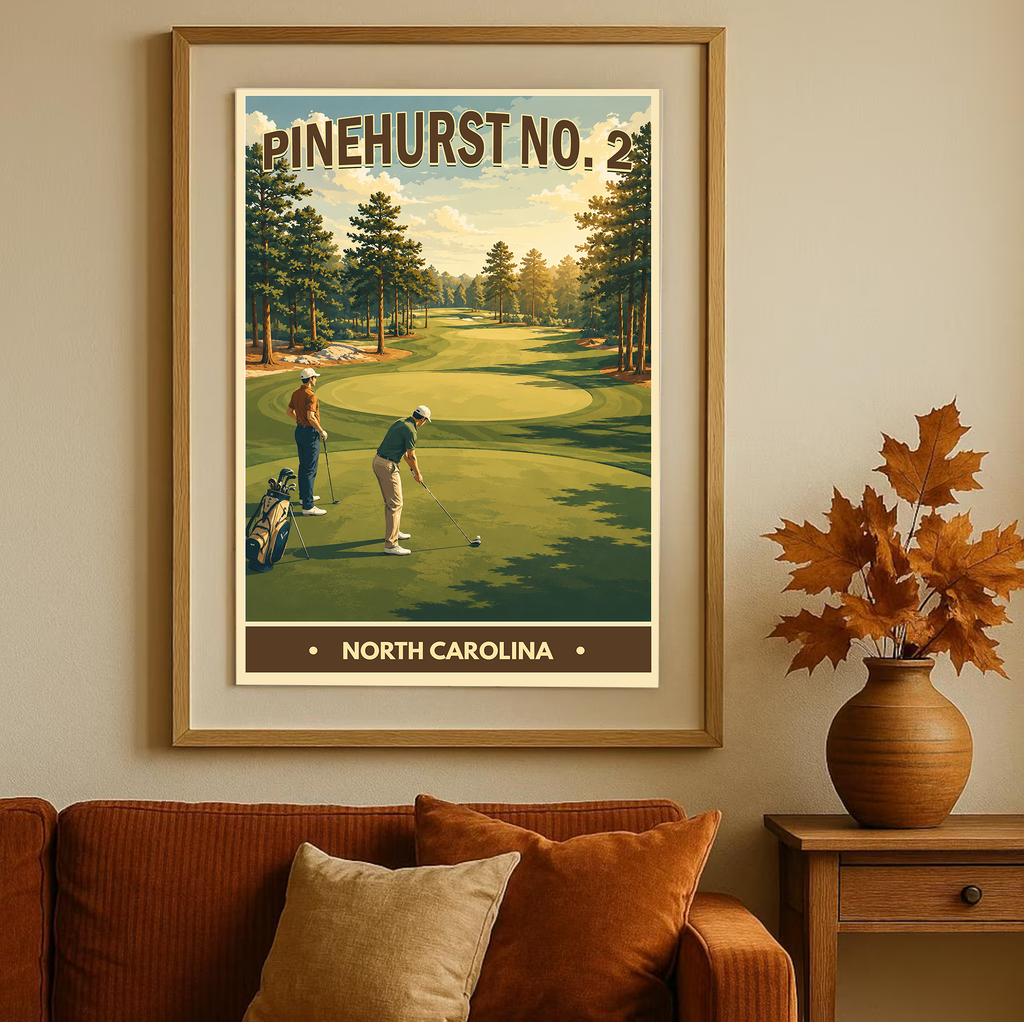 Pinehurst No.2 Vintage Golf Travel Poster | North Carolina Golf Wall Art Decor