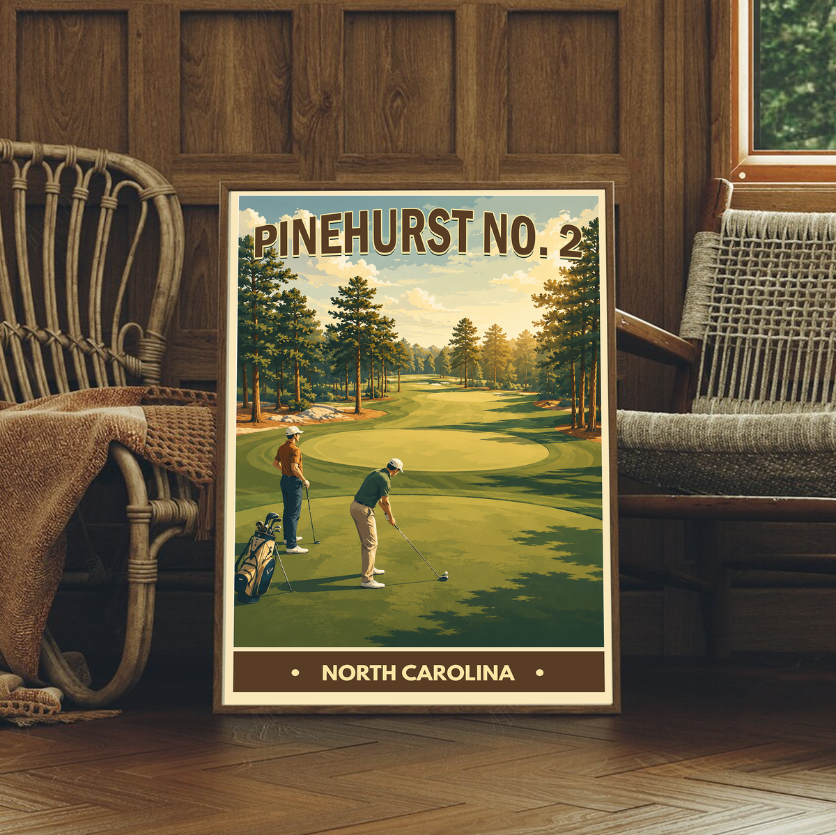 Pinehurst No.2 Vintage Golf Travel Poster | North Carolina Golf Wall Art Decor