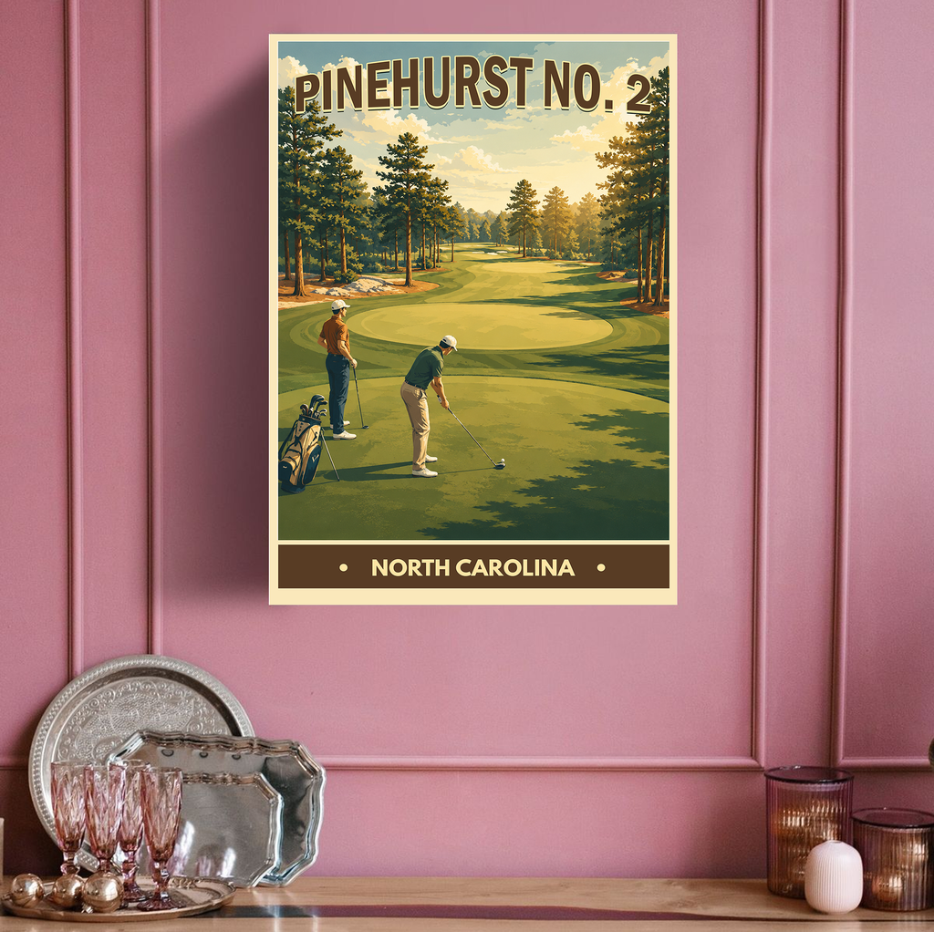Pinehurst No.2 Vintage Golf Travel Poster | North Carolina Golf Wall Art Decor