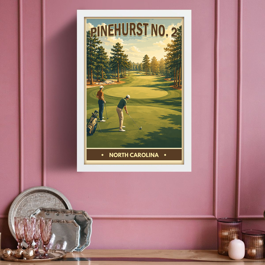 Pinehurst No.2 Vintage Golf Travel Poster | North Carolina Golf Wall Art Decor
