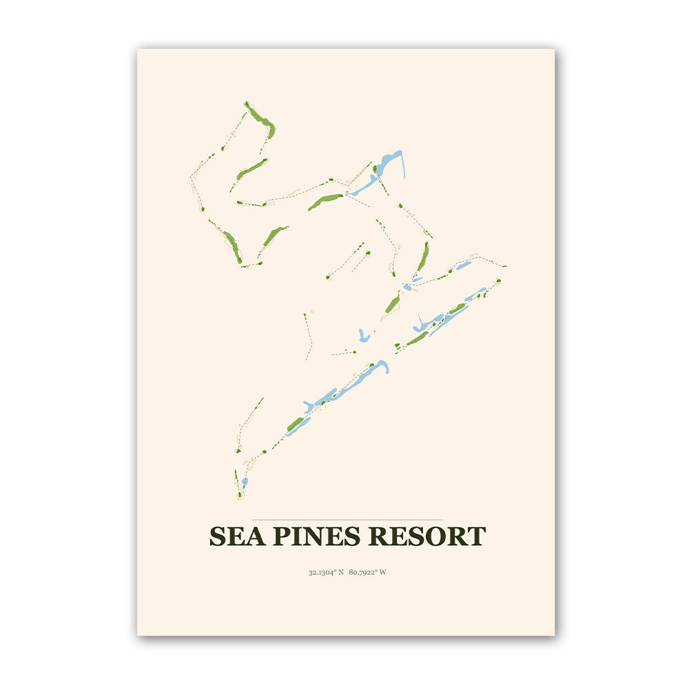 Sea Pines Resort golf course map print poster, South Carolina USA golf wall art